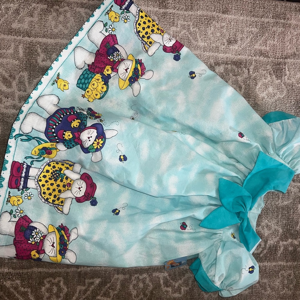 Cute Turquoise Bunny Print Dress with Bow